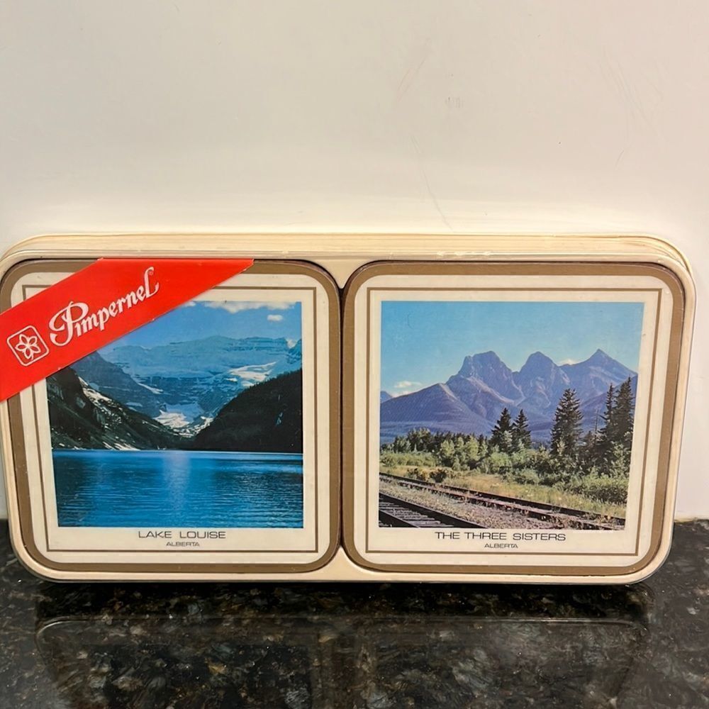 Vintage Pimpernel Six Acrylic Drink Coasters-6 Alberta Scenic Sights